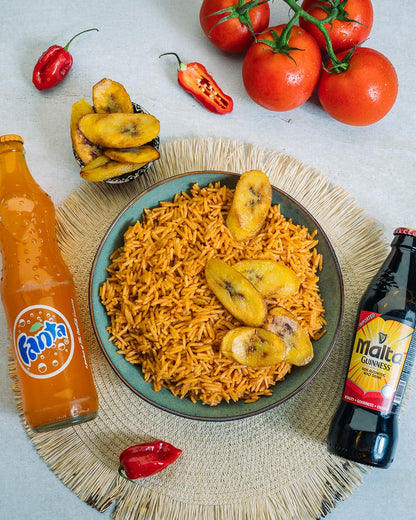 Jollof Rice mit Plantain (10 Portionen) - Fertiggericht