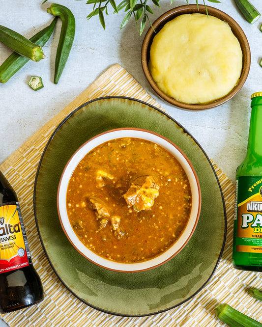 Okra Soup mit Fufu (10 Portionen) - Fertiggericht